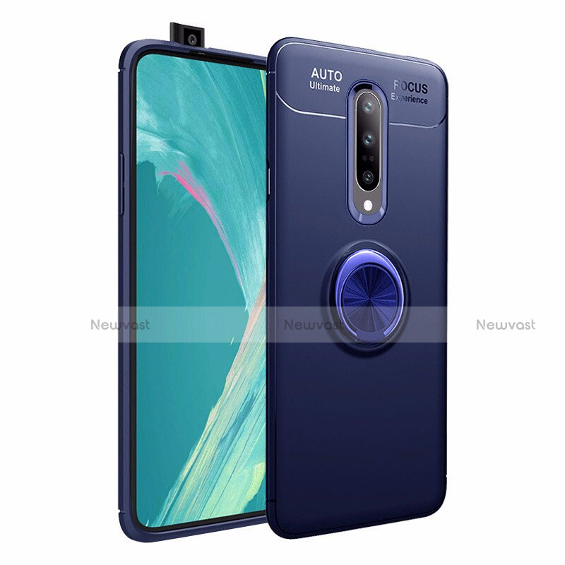 Ultra-thin Silicone Gel Soft Case Cover with Magnetic Finger Ring Stand for OnePlus 7 Pro Blue