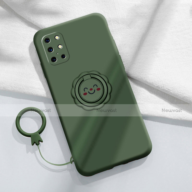 Ultra-thin Silicone Gel Soft Case Cover with Magnetic Finger Ring Stand for OnePlus 8T 5G Midnight Green