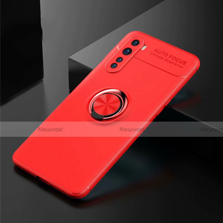 Ultra-thin Silicone Gel Soft Case Cover with Magnetic Finger Ring Stand for OnePlus Nord Red