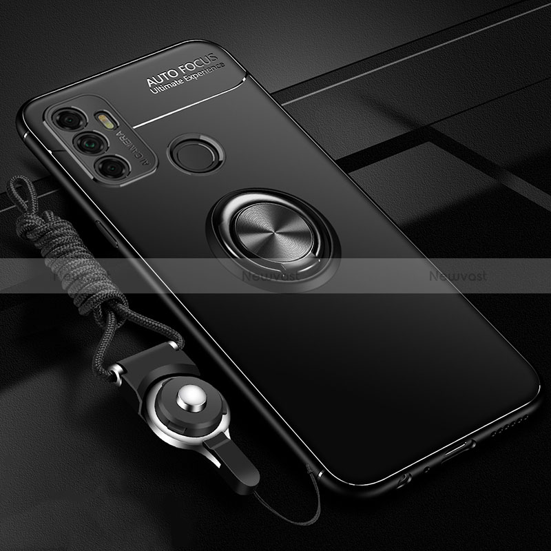 Ultra-thin Silicone Gel Soft Case Cover with Magnetic Finger Ring Stand for Oppo A11s Black