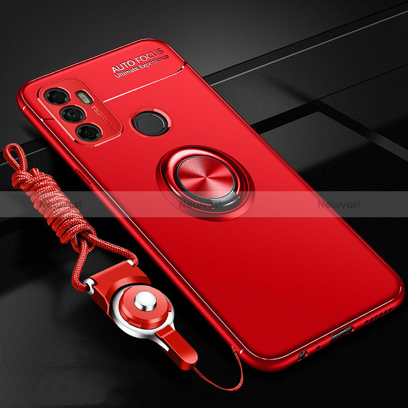 Ultra-thin Silicone Gel Soft Case Cover with Magnetic Finger Ring Stand for Oppo A11s Red