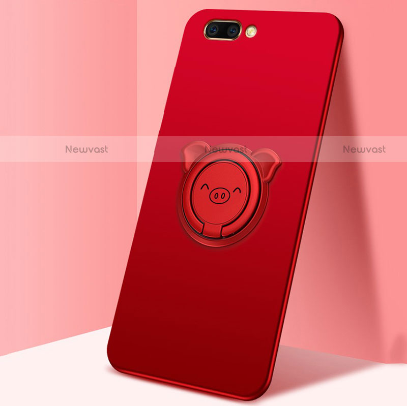 Ultra-thin Silicone Gel Soft Case Cover with Magnetic Finger Ring Stand for Oppo A12e Red