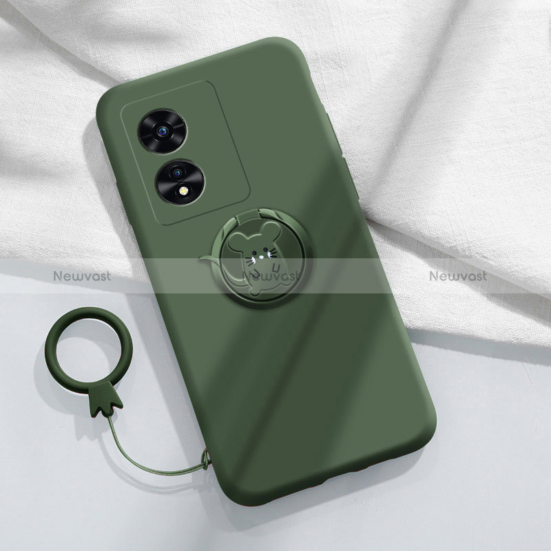 Ultra-thin Silicone Gel Soft Case Cover with Magnetic Finger Ring Stand for Oppo A1x 5G Midnight Green