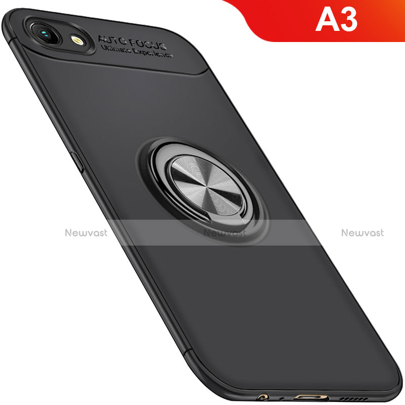 Ultra-thin Silicone Gel Soft Case Cover with Magnetic Finger Ring Stand for Oppo A3 Black