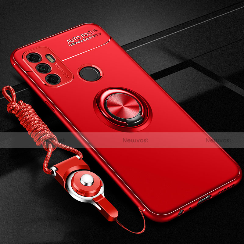 Ultra-thin Silicone Gel Soft Case Cover with Magnetic Finger Ring Stand for Oppo A32 Red