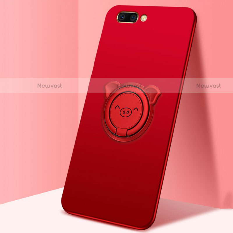 Ultra-thin Silicone Gel Soft Case Cover with Magnetic Finger Ring Stand for Oppo A5 Red