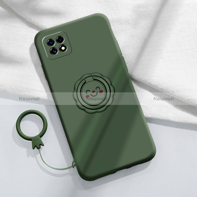 Ultra-thin Silicone Gel Soft Case Cover with Magnetic Finger Ring Stand for Oppo A53 5G Green