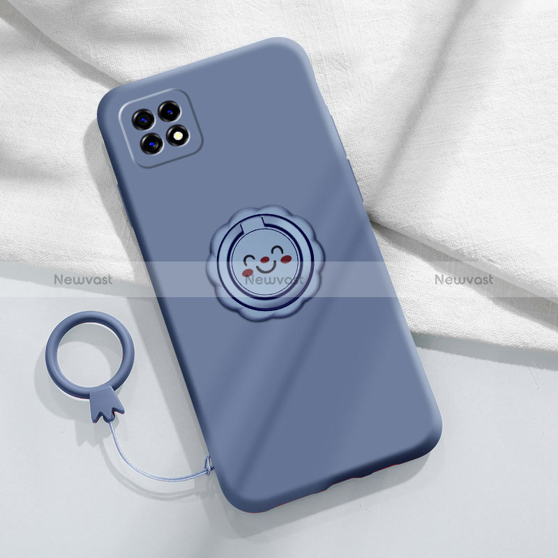 Ultra-thin Silicone Gel Soft Case Cover with Magnetic Finger Ring Stand for Oppo A53 5G Lavender Gray