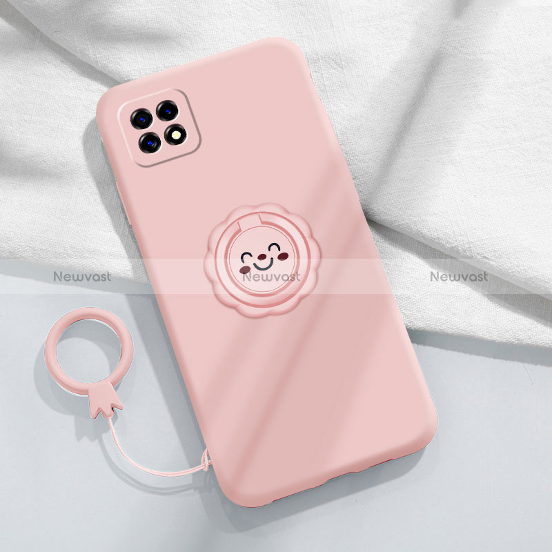 Ultra-thin Silicone Gel Soft Case Cover with Magnetic Finger Ring Stand for Oppo A53 5G Pink