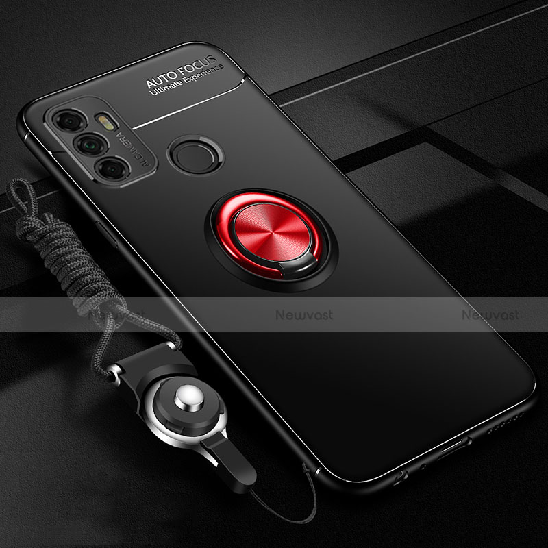Ultra-thin Silicone Gel Soft Case Cover with Magnetic Finger Ring Stand for Oppo A53 Red and Black