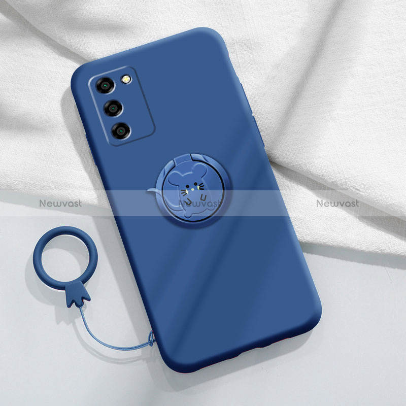 Ultra-thin Silicone Gel Soft Case Cover with Magnetic Finger Ring Stand for Oppo A53s 5G Blue