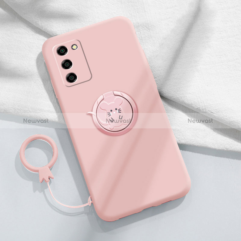 Ultra-thin Silicone Gel Soft Case Cover with Magnetic Finger Ring Stand for Oppo A53s 5G Pink