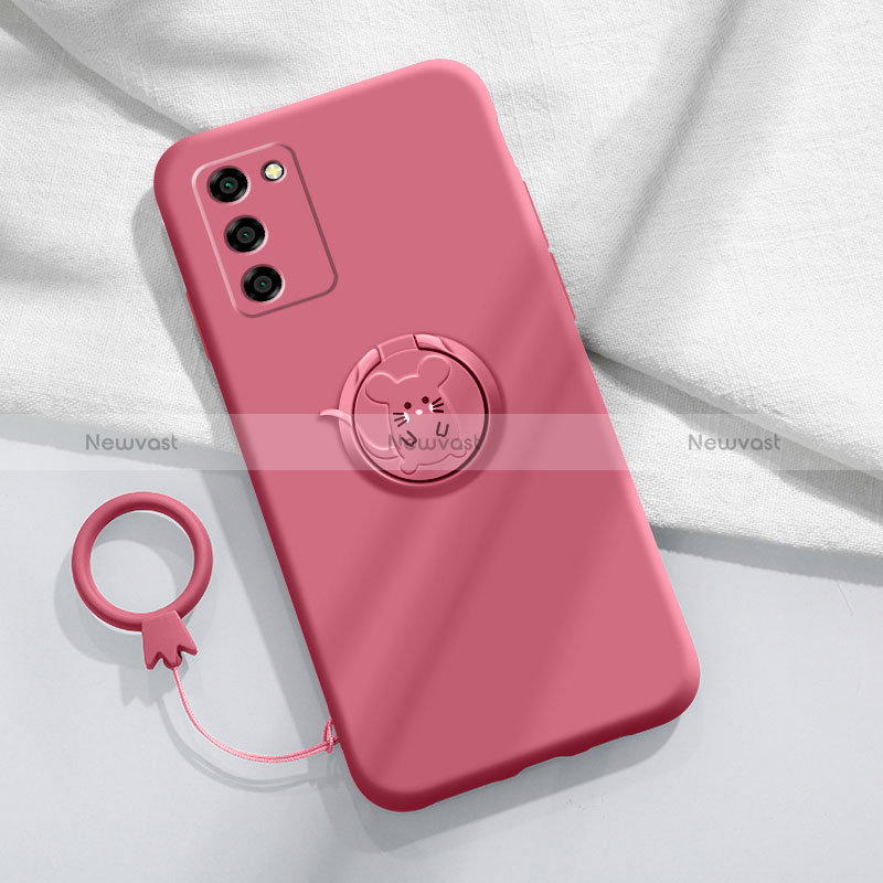Ultra-thin Silicone Gel Soft Case Cover with Magnetic Finger Ring Stand for Oppo A53s 5G Red