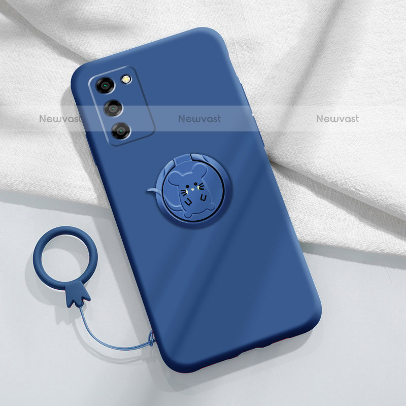 Ultra-thin Silicone Gel Soft Case Cover with Magnetic Finger Ring Stand for Oppo A55 5G Blue