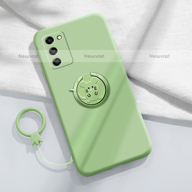 Ultra-thin Silicone Gel Soft Case Cover with Magnetic Finger Ring Stand for Oppo A55 5G Green