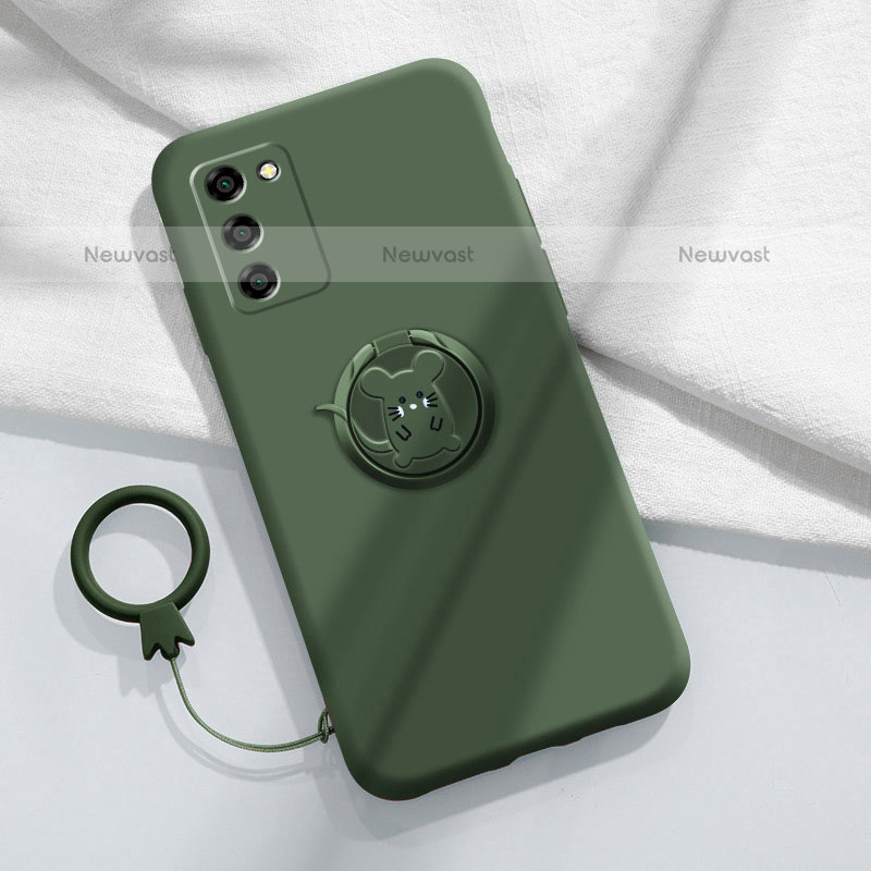 Ultra-thin Silicone Gel Soft Case Cover with Magnetic Finger Ring Stand for Oppo A55 5G Midnight Green