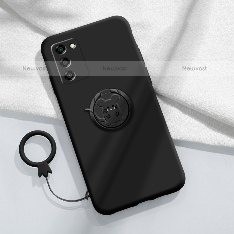 Ultra-thin Silicone Gel Soft Case Cover with Magnetic Finger Ring Stand for Oppo A55S 5G Black