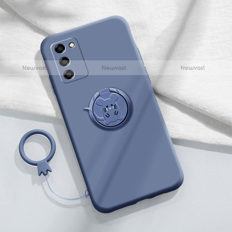 Ultra-thin Silicone Gel Soft Case Cover with Magnetic Finger Ring Stand for Oppo A55S 5G Lavender Gray