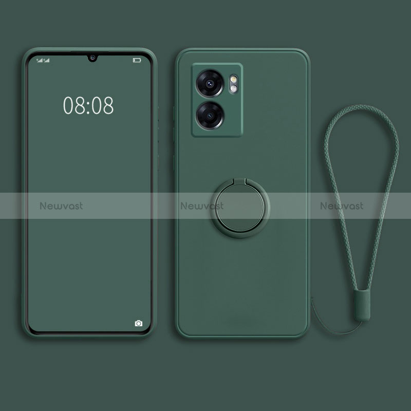 Ultra-thin Silicone Gel Soft Case Cover with Magnetic Finger Ring Stand for Oppo A57 5G Green