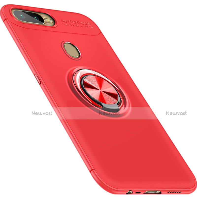 Ultra-thin Silicone Gel Soft Case Cover with Magnetic Finger Ring Stand for Oppo A7 Red