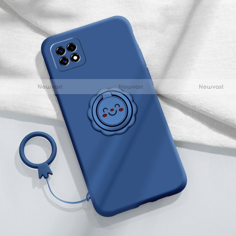 Ultra-thin Silicone Gel Soft Case Cover with Magnetic Finger Ring Stand for Oppo A72 5G Blue