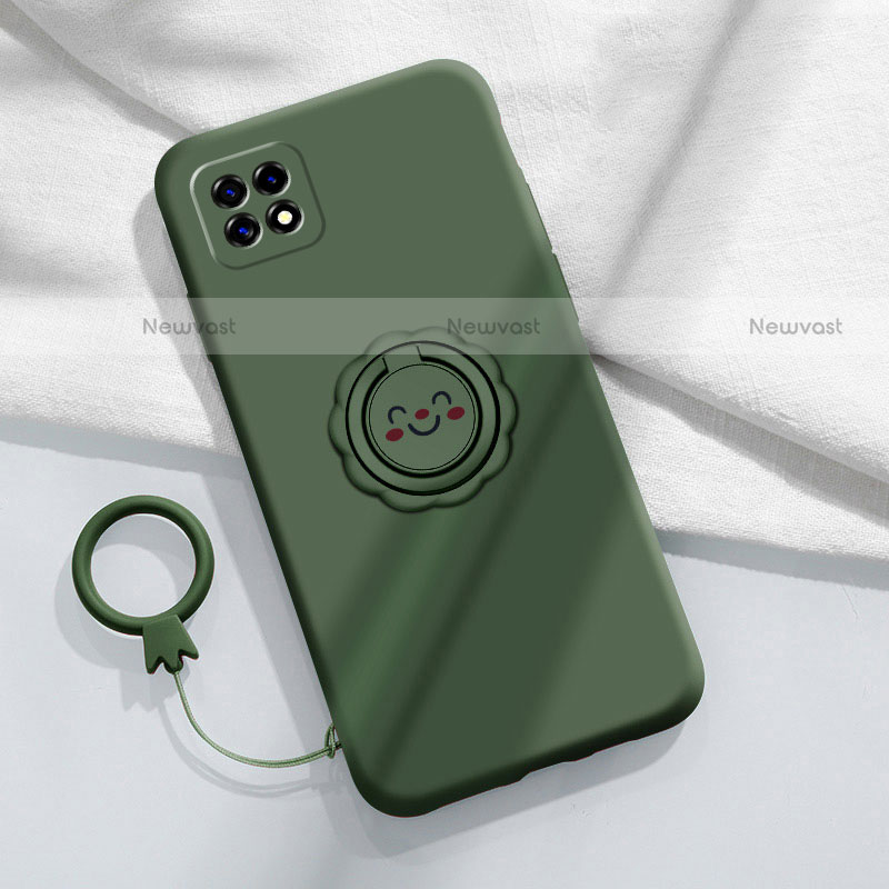 Ultra-thin Silicone Gel Soft Case Cover with Magnetic Finger Ring Stand for Oppo A72 5G Green