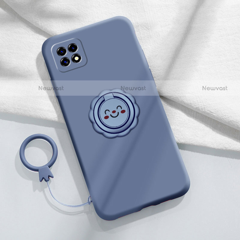 Ultra-thin Silicone Gel Soft Case Cover with Magnetic Finger Ring Stand for Oppo A72 5G Lavender Gray