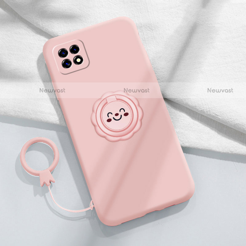 Ultra-thin Silicone Gel Soft Case Cover with Magnetic Finger Ring Stand for Oppo A72 5G Pink