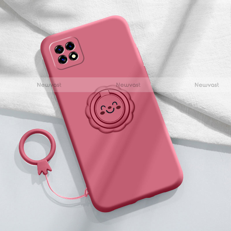 Ultra-thin Silicone Gel Soft Case Cover with Magnetic Finger Ring Stand for Oppo A72 5G Red Wine