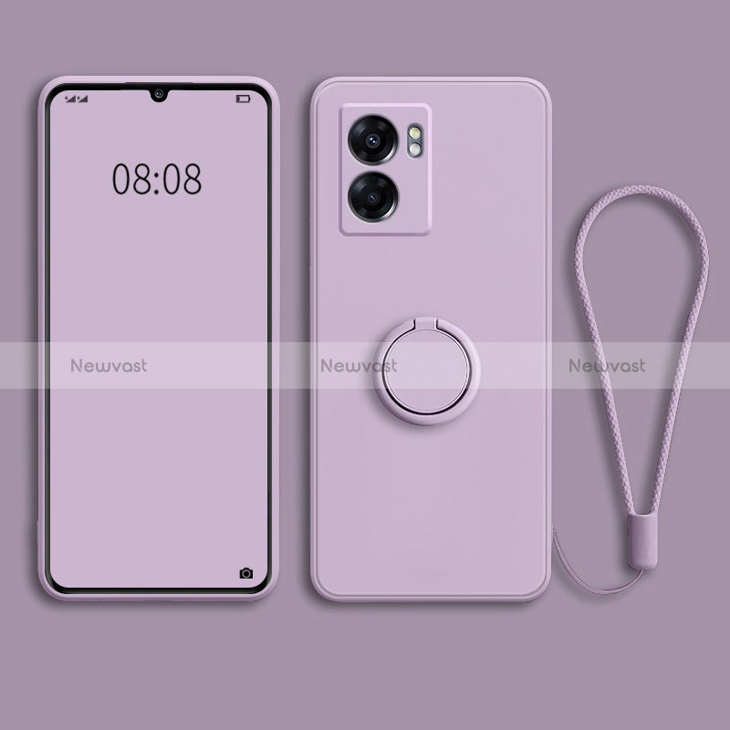 Ultra-thin Silicone Gel Soft Case Cover with Magnetic Finger Ring Stand for Oppo A77 5G Clove Purple