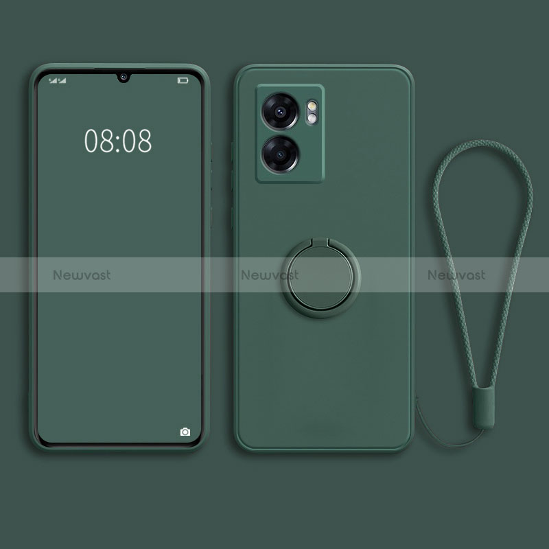 Ultra-thin Silicone Gel Soft Case Cover with Magnetic Finger Ring Stand for Oppo A77 5G Green