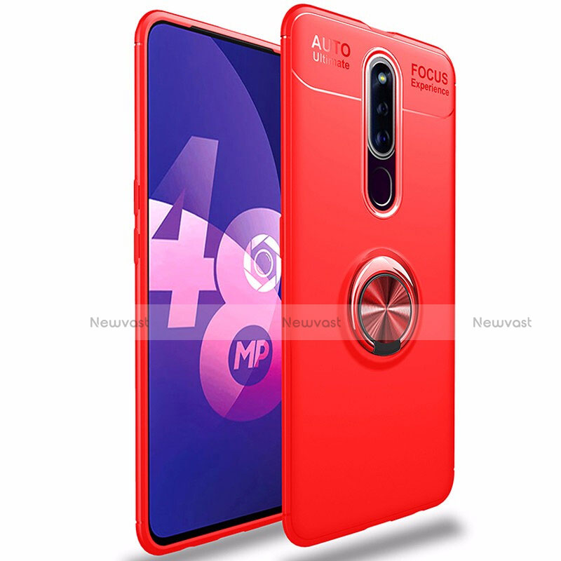 Ultra-thin Silicone Gel Soft Case Cover with Magnetic Finger Ring Stand for Oppo A9 Red