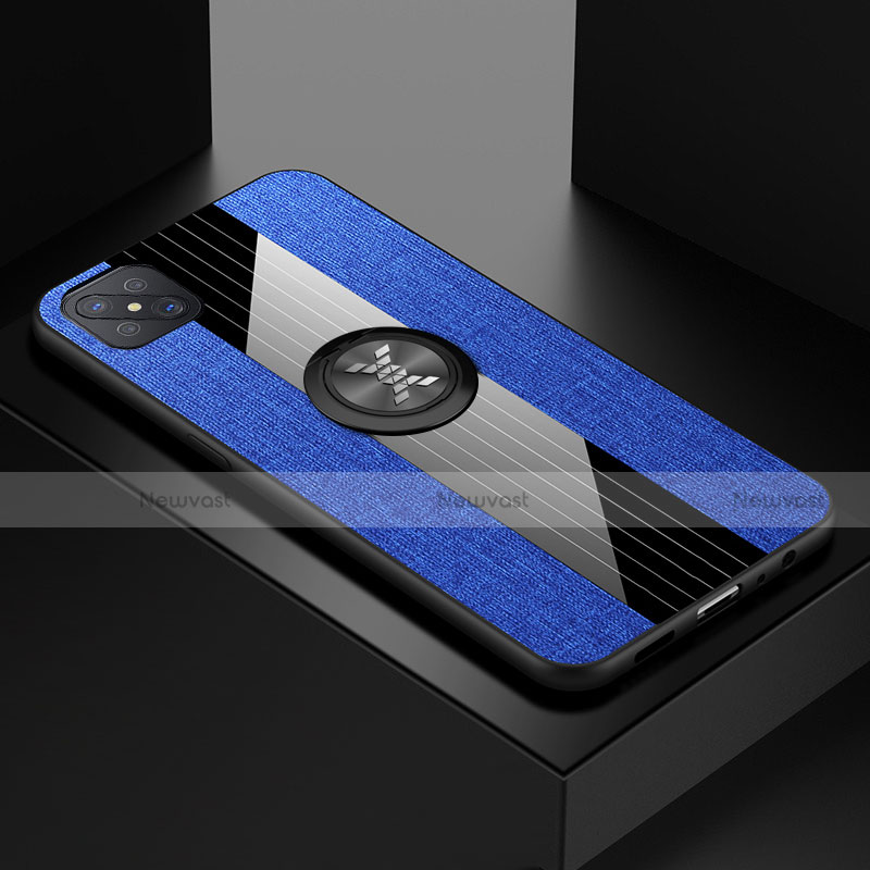 Ultra-thin Silicone Gel Soft Case Cover with Magnetic Finger Ring Stand for Oppo A92s 5G Blue