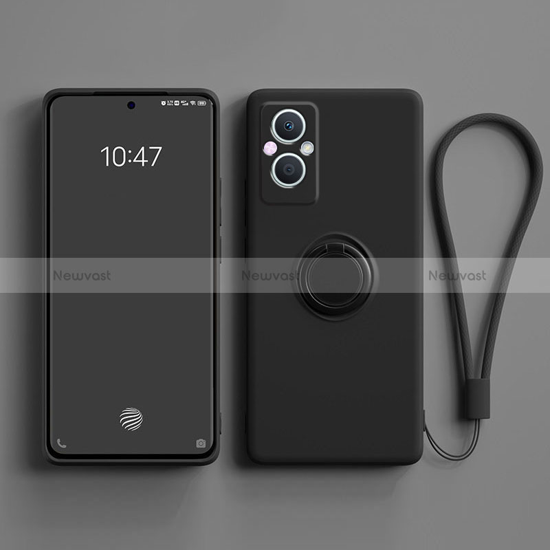 Ultra-thin Silicone Gel Soft Case Cover with Magnetic Finger Ring Stand for Oppo A96 5G Black