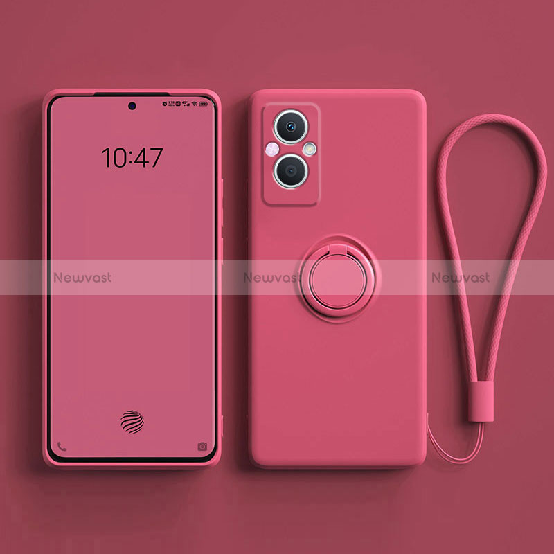 Ultra-thin Silicone Gel Soft Case Cover with Magnetic Finger Ring Stand for Oppo A96 5G Red