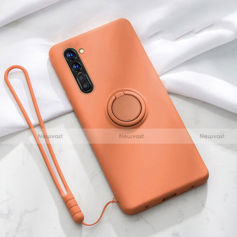 Ultra-thin Silicone Gel Soft Case Cover with Magnetic Finger Ring Stand for Oppo F15 Orange