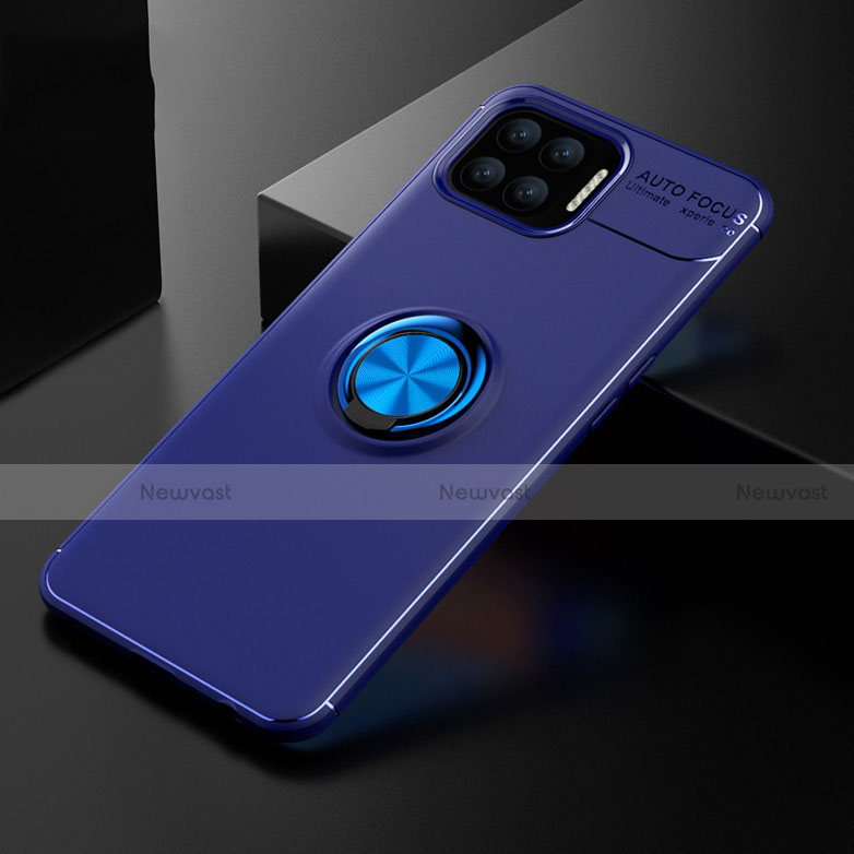 Ultra-thin Silicone Gel Soft Case Cover with Magnetic Finger Ring Stand for Oppo F17 Pro Blue