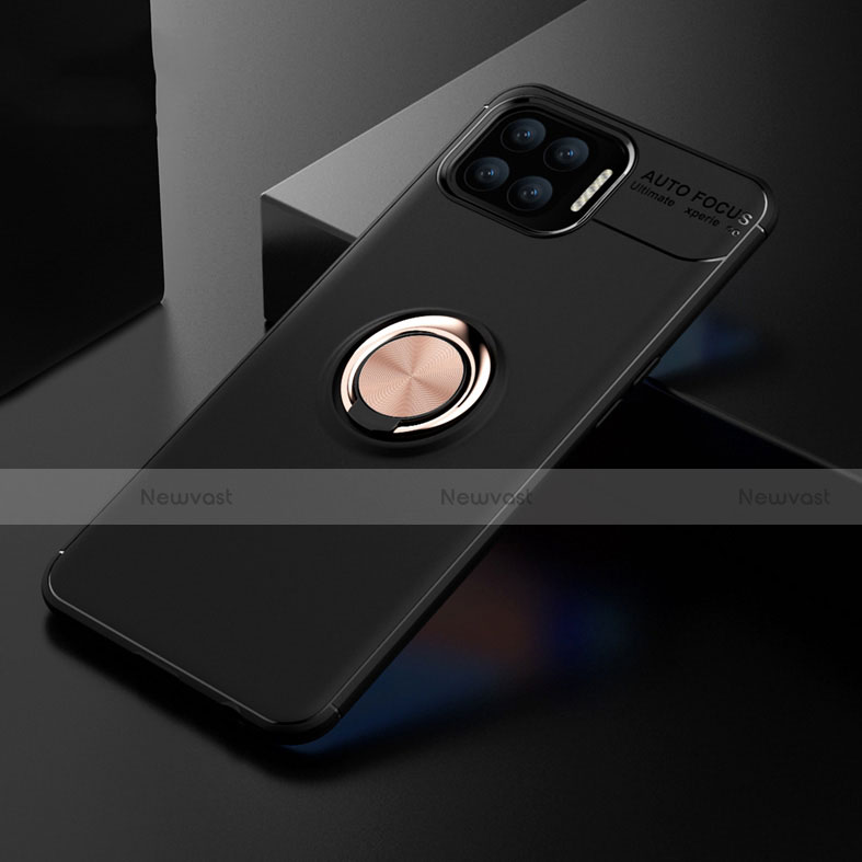 Ultra-thin Silicone Gel Soft Case Cover with Magnetic Finger Ring Stand for Oppo F17 Pro Gold and Black