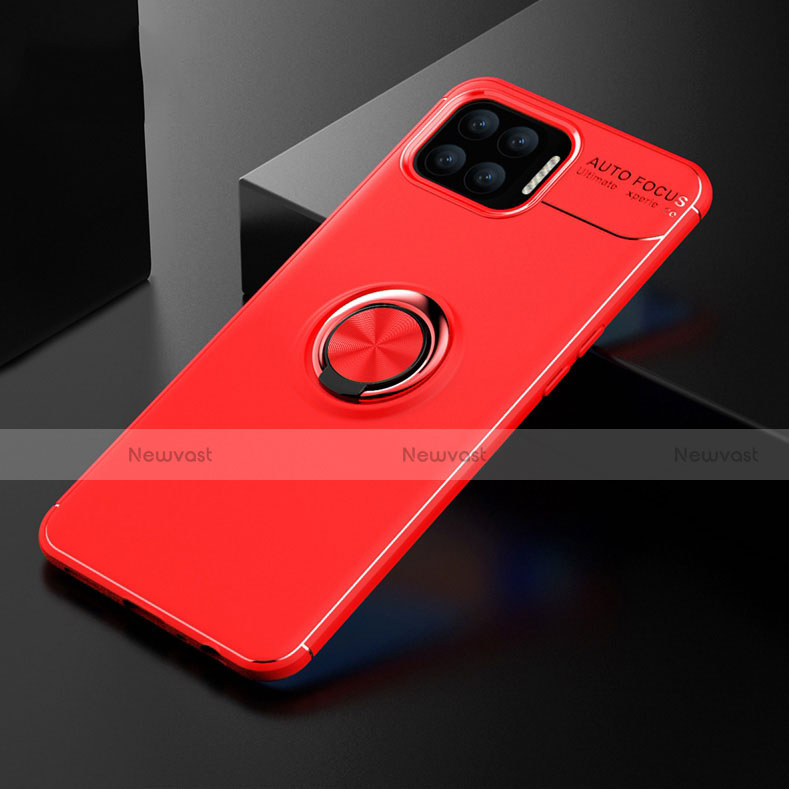 Ultra-thin Silicone Gel Soft Case Cover with Magnetic Finger Ring Stand for Oppo F17 Pro Red