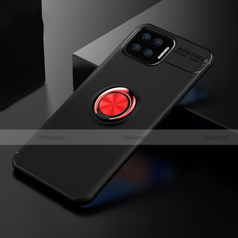 Ultra-thin Silicone Gel Soft Case Cover with Magnetic Finger Ring Stand for Oppo F17 Pro Red and Black