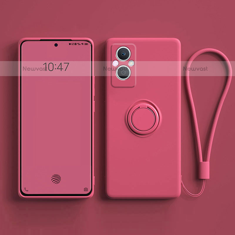 Ultra-thin Silicone Gel Soft Case Cover with Magnetic Finger Ring Stand for Oppo F21s Pro 5G Red