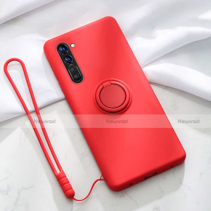 Ultra-thin Silicone Gel Soft Case Cover with Magnetic Finger Ring Stand for Oppo Find X2 Lite Red