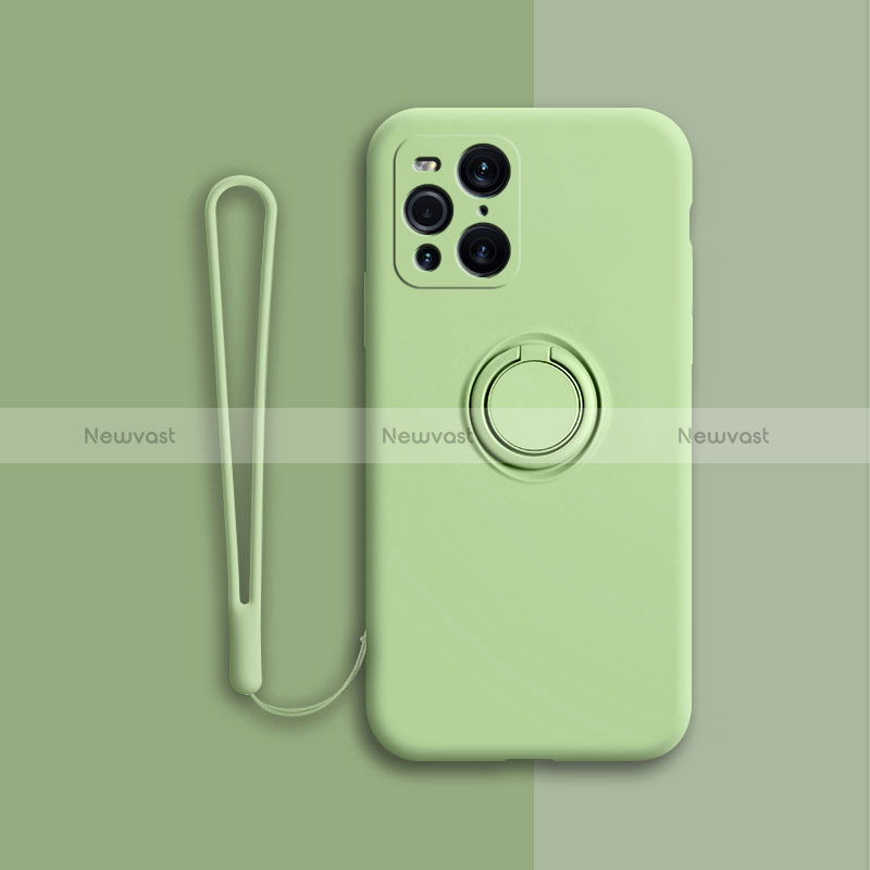 Ultra-thin Silicone Gel Soft Case Cover with Magnetic Finger Ring Stand for Oppo Find X3 5G Green