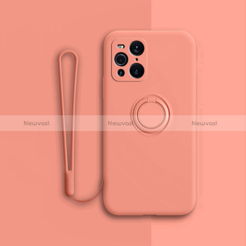 Ultra-thin Silicone Gel Soft Case Cover with Magnetic Finger Ring Stand for Oppo Find X3 5G Orange