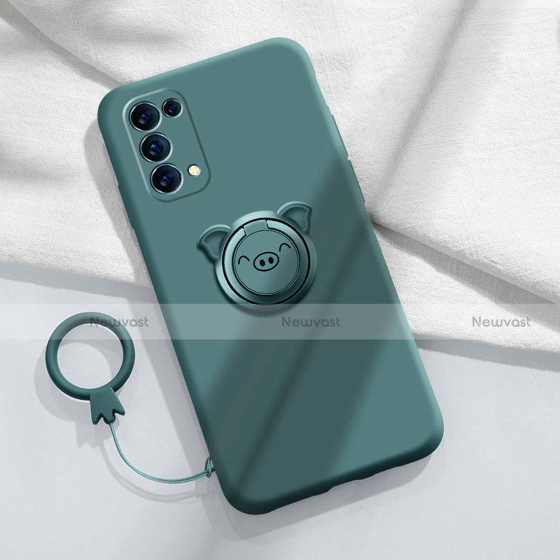 Ultra-thin Silicone Gel Soft Case Cover with Magnetic Finger Ring Stand for Oppo Find X3 Lite 5G