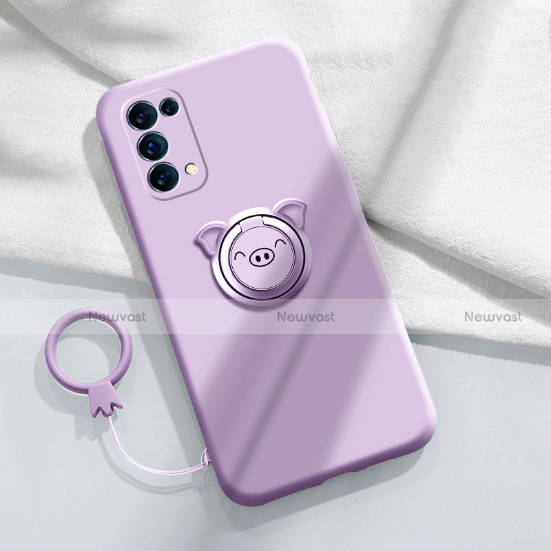 Ultra-thin Silicone Gel Soft Case Cover with Magnetic Finger Ring Stand for Oppo Find X3 Lite 5G Clove Purple