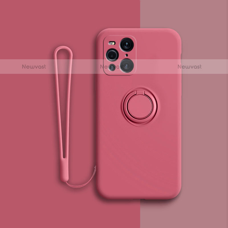 Ultra-thin Silicone Gel Soft Case Cover with Magnetic Finger Ring Stand for Oppo Find X3 Pro 5G Red