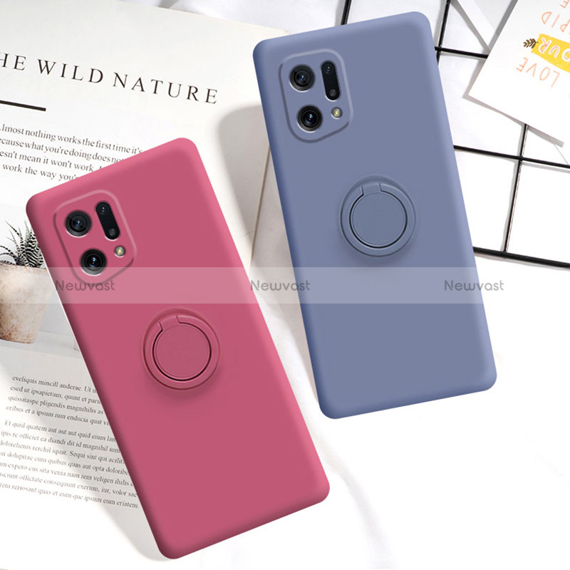 Ultra-thin Silicone Gel Soft Case Cover with Magnetic Finger Ring Stand for Oppo Find X5 5G