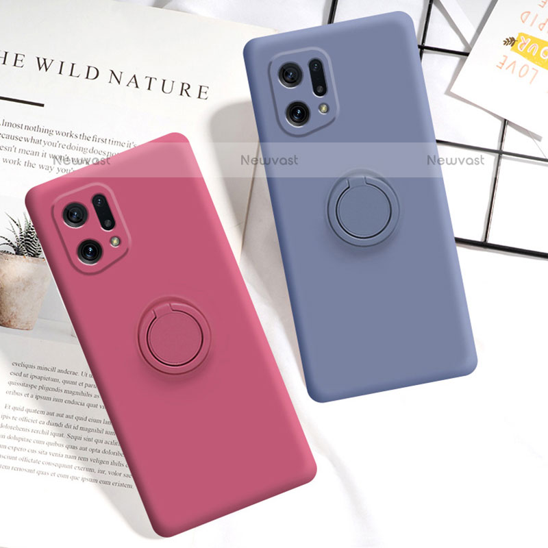 Ultra-thin Silicone Gel Soft Case Cover with Magnetic Finger Ring Stand for Oppo Find X5 Pro 5G