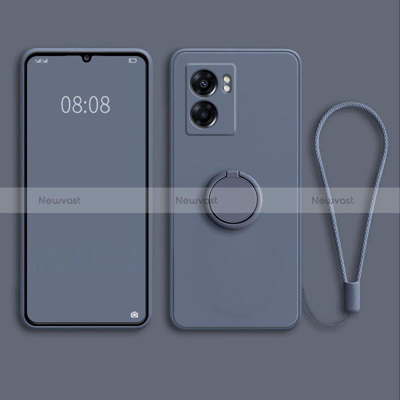 Ultra-thin Silicone Gel Soft Case Cover with Magnetic Finger Ring Stand for Oppo K10 5G India Lavender Gray